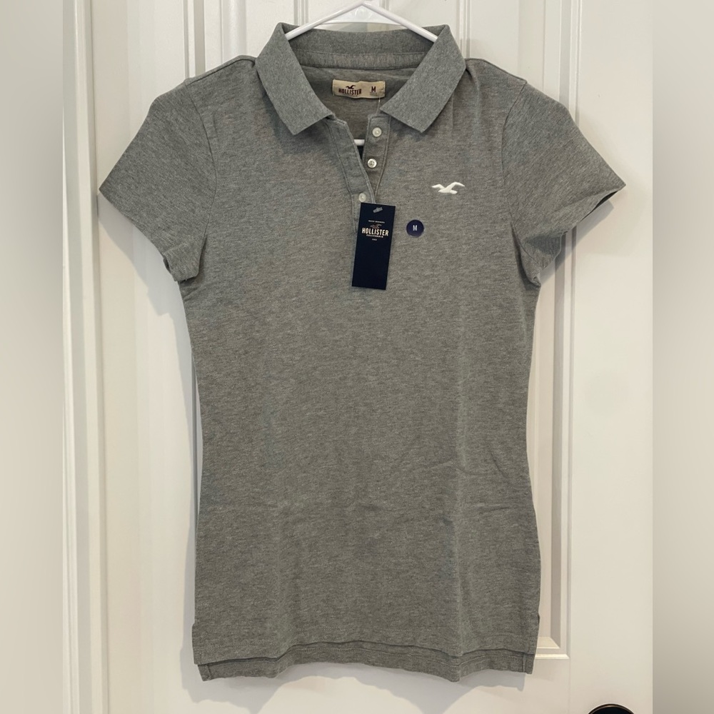 HOLLISTER NWT Womens grey polo top size M
